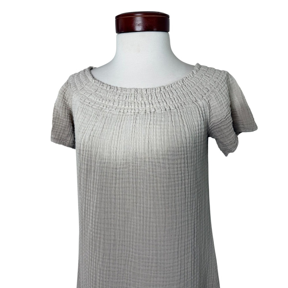 Michael Stars Cotton Gauze Smocked Mini Dress Beige‎ Lagenlook Minimalist S - Picture 4 of 14